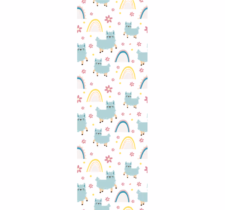 Papel mural bebé patrón de arco iris de alpaca - TenVinilo