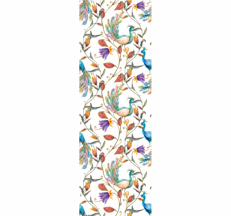 Papel mural ornamental motivo botánico de pavo real - TenVinilo