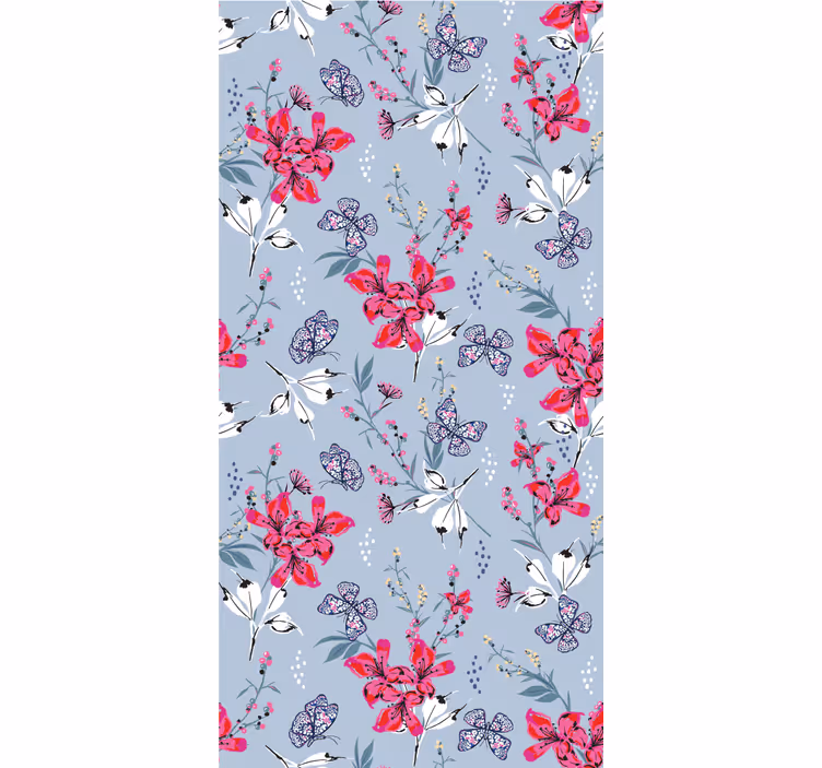 Papel pintado flores diseño de mariposa floral - TenVinilo