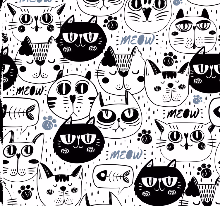 Papel pintado infantil gato blanco y negro - TenVinilo