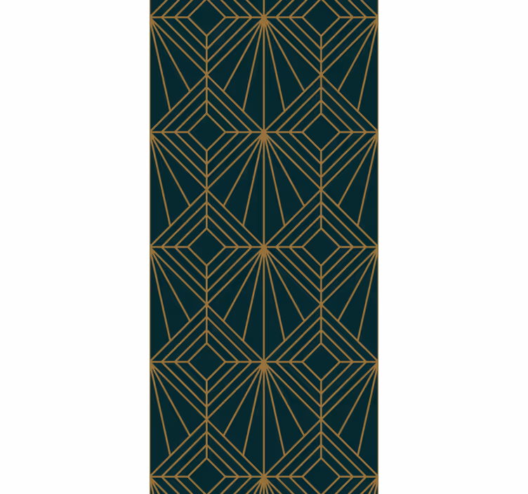 Papel mural geométrico patrón verde y dorado elegante - TenVinilo