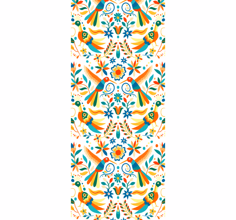 Papel mural pájaros patrón tradicional - TenVinilo