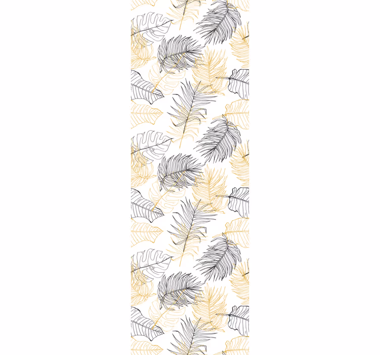 Papel mural hojas patrón tropical negro y dorado. - TenVinilo
