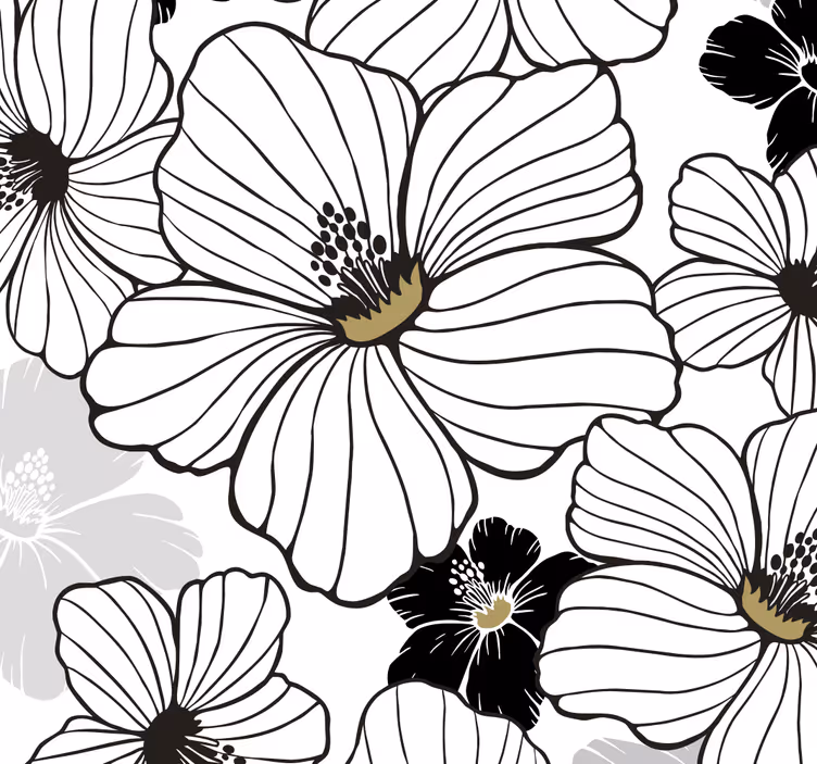 Papel pintado flores en blanco y negro - TenVinilo
