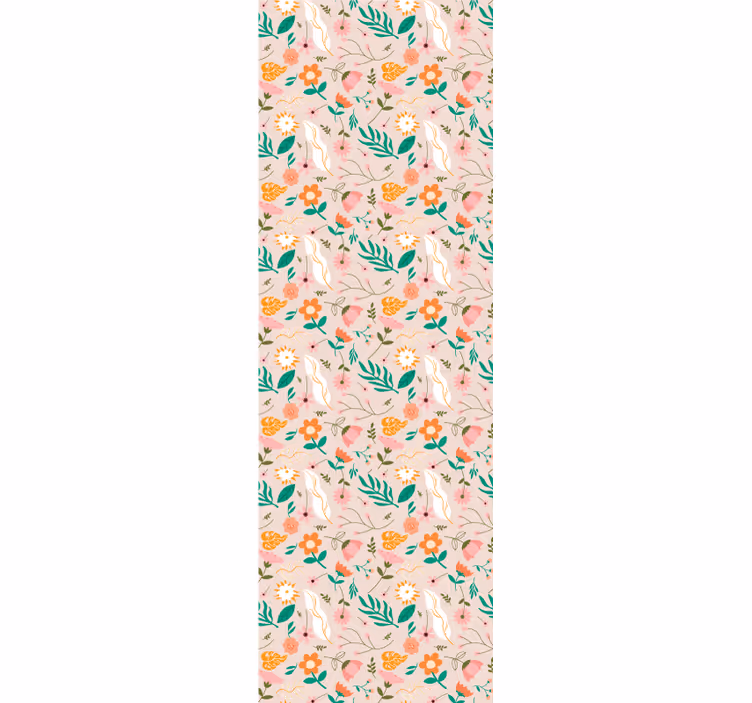 Papel pintado flores patrón floreciente y plumas - TenVinilo