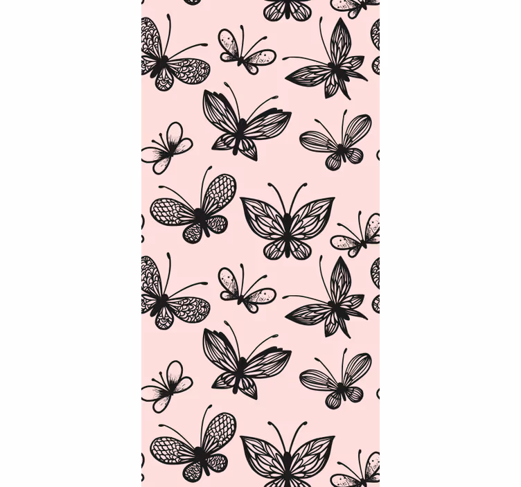 Papel mural mariposas patrón negro y rosa - TenVinilo