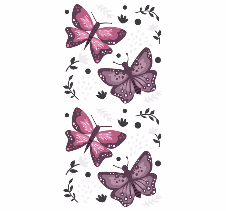 Papel mural mariposas motivo rosa con hojas - TenVinilo