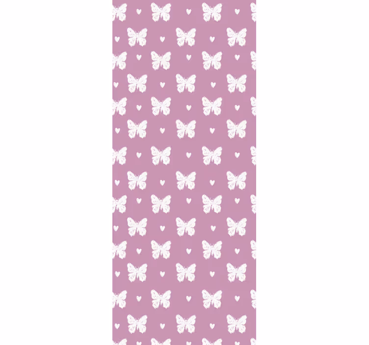 Papel mural mariposas patrón de corazón blanco y rosa - TenVinilo