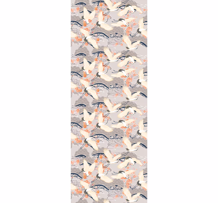 Papel mural pájaros patrón de grullas voladoras - TenVinilo