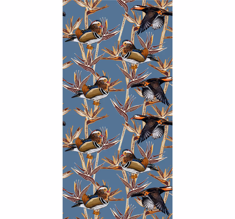 Papel mural pájaros motivo colorido con ramas - TenVinilo