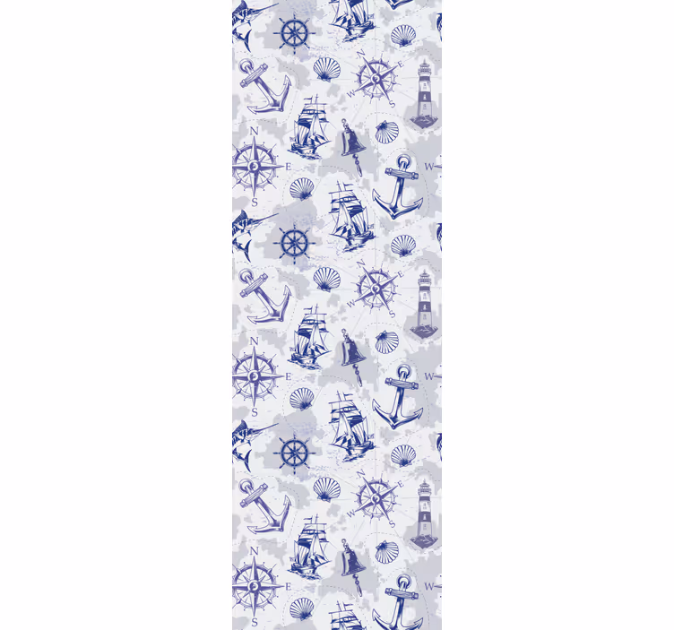 Papel pintado infantil Patrón de brújula y velero - TenVinilo