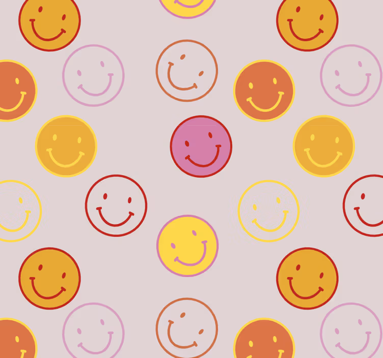 Papel mural juvenil caritas sonrientes rosas y amarillas - TenVinilo