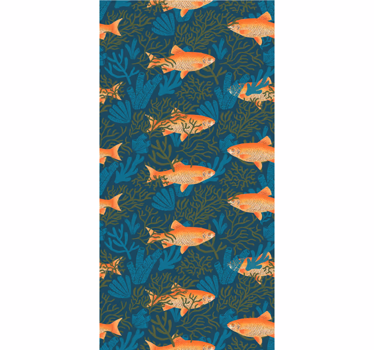 Papel mural peces motivo realista azul y naranja. - TenVinilo