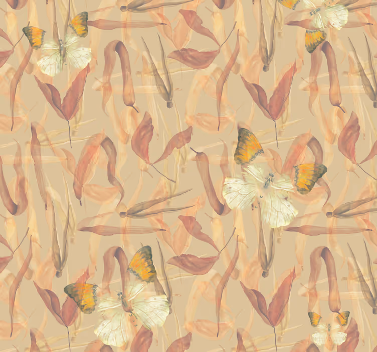 Papel mural living comedor mariposas y hojas secas - TenVinilo