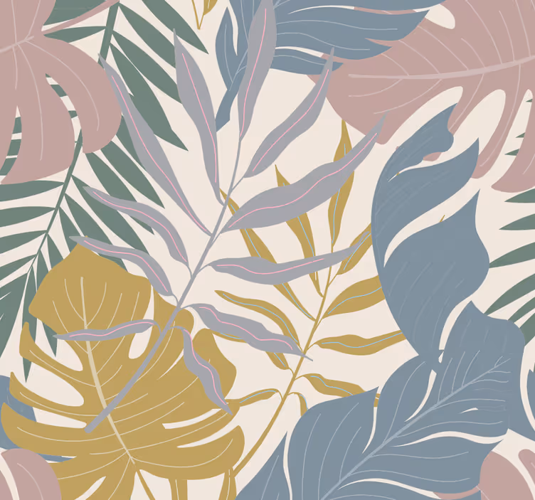 Papel mural despacho detalles de follaje tropical - TenVinilo