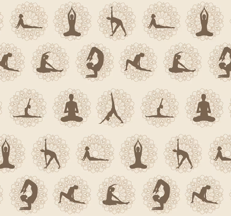 Papel mural beige iconos marrones de yoga - TenVinilo