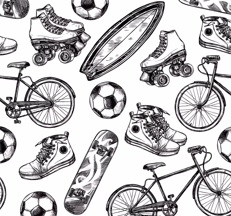 Papel decorativo de los 70 dibujos deportivos - TenVinilo