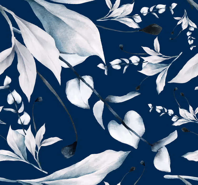 Papel mural Navy hojas blancas - TenVinilo