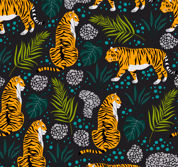 Papel mural animal patrón de tigre tropical - TenVinilo