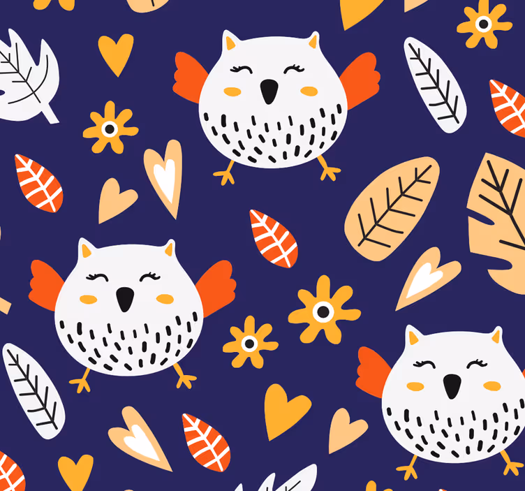 Papel mural pájaros patrón de naturaleza búho - TenVinilo