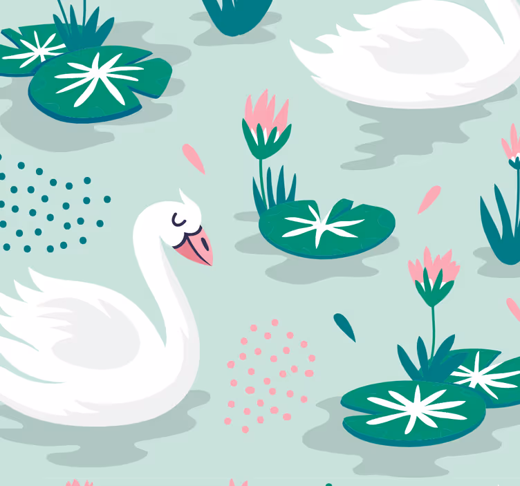 Papel mural animal patrón del lago de los cisnes - TenVinilo