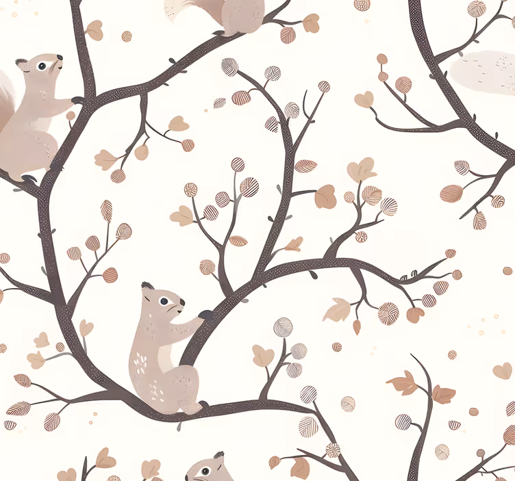 Papel mural bebé patrón de ardillas beige - TenVinilo