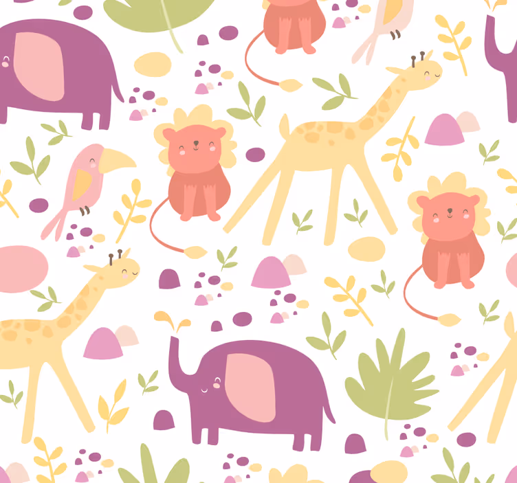 Papel mural bebé animales felices en colores pastel - TenVinilo