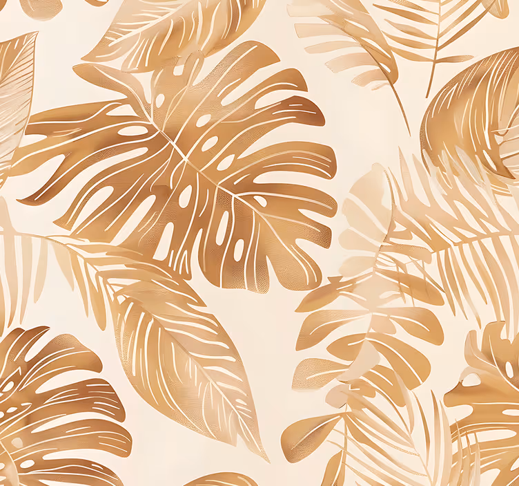 Papel mural hojas patrón de grandes hojas beige - TenVinilo