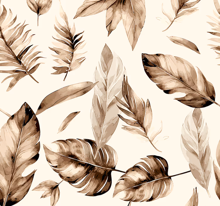 Papel mural hojas patrón de hojas beige - TenVinilo