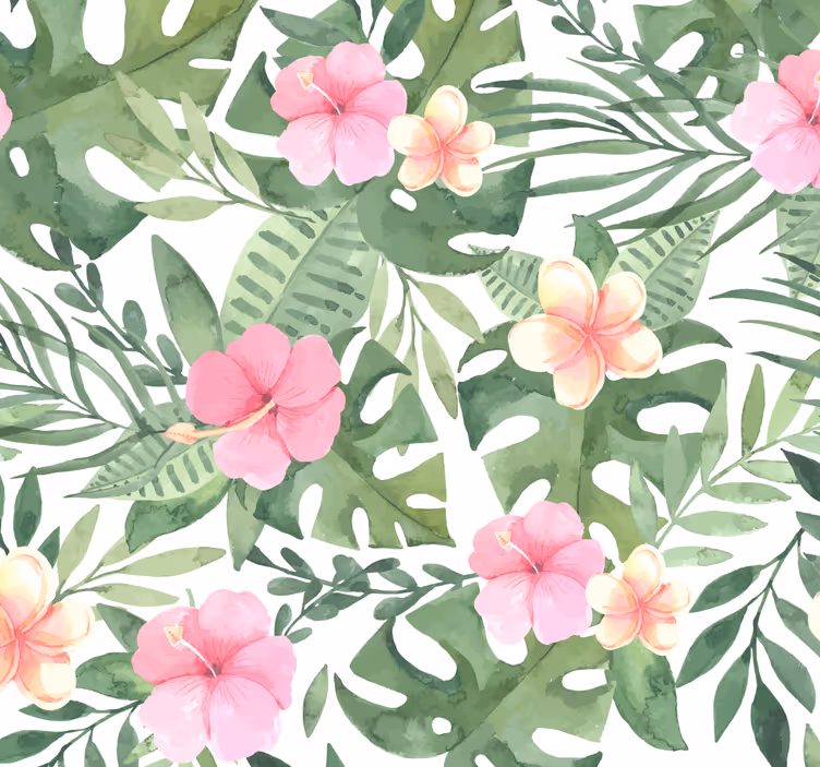 Papel mural hojas patrón floral tropical - TenVinilo