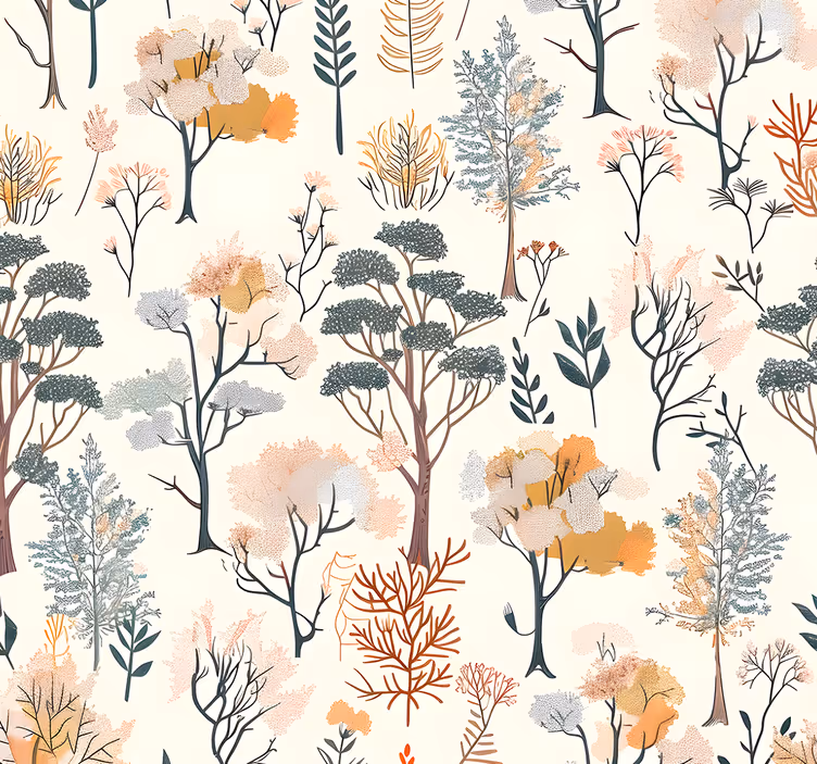 Papel mural paisaje patrón de árboles - TenVinilo