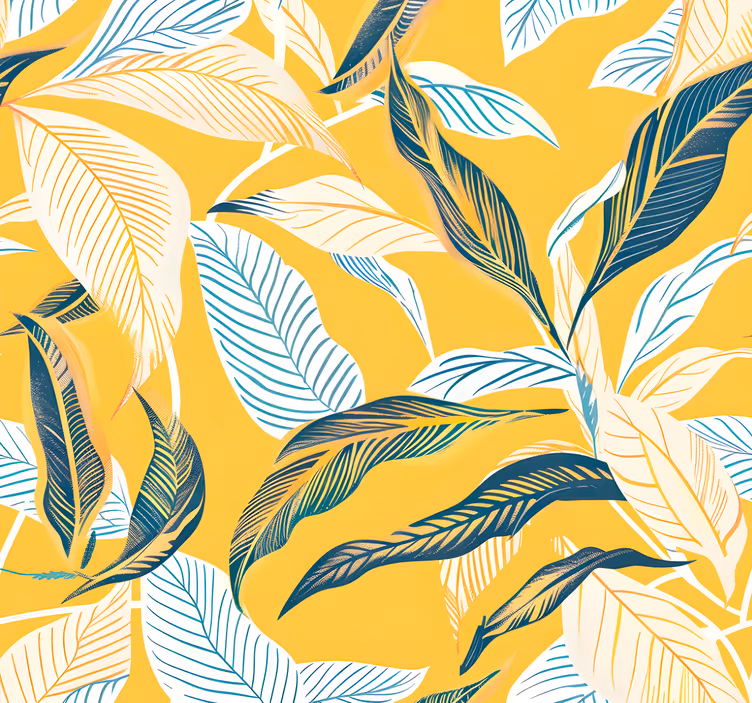 Papel mural amarillo flora mediterránea - TenVinilo