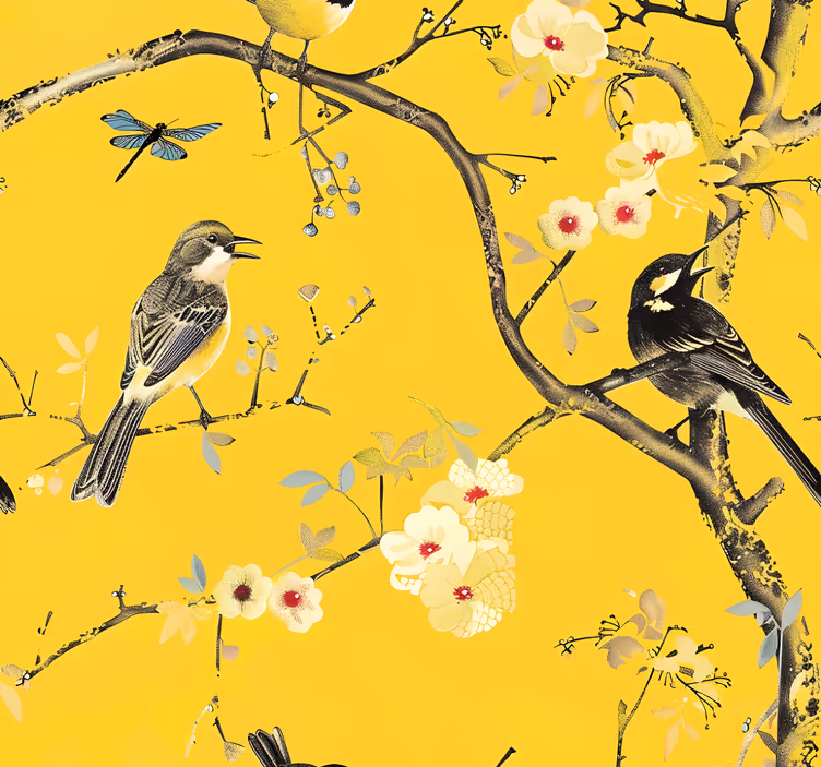 Papel mural amarillo diseño de primavera - TenVinilo
