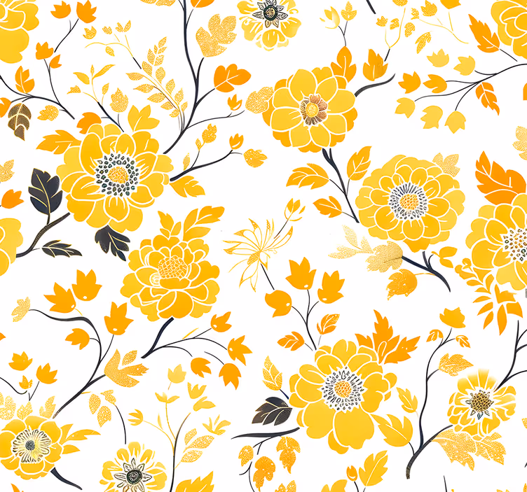 Papel mural amarillo estilo japones - TenVinilo