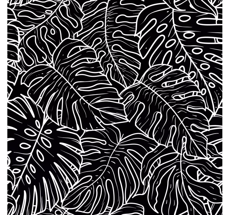 Papel mural negro hojas grandes - TenVinilo