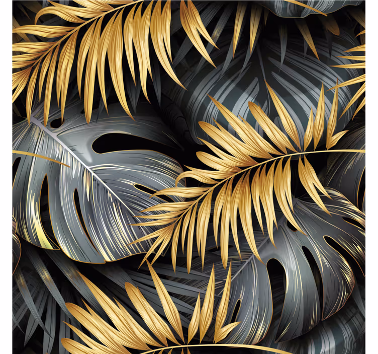 Papel mural negro hojas tropicales - TenVinilo
