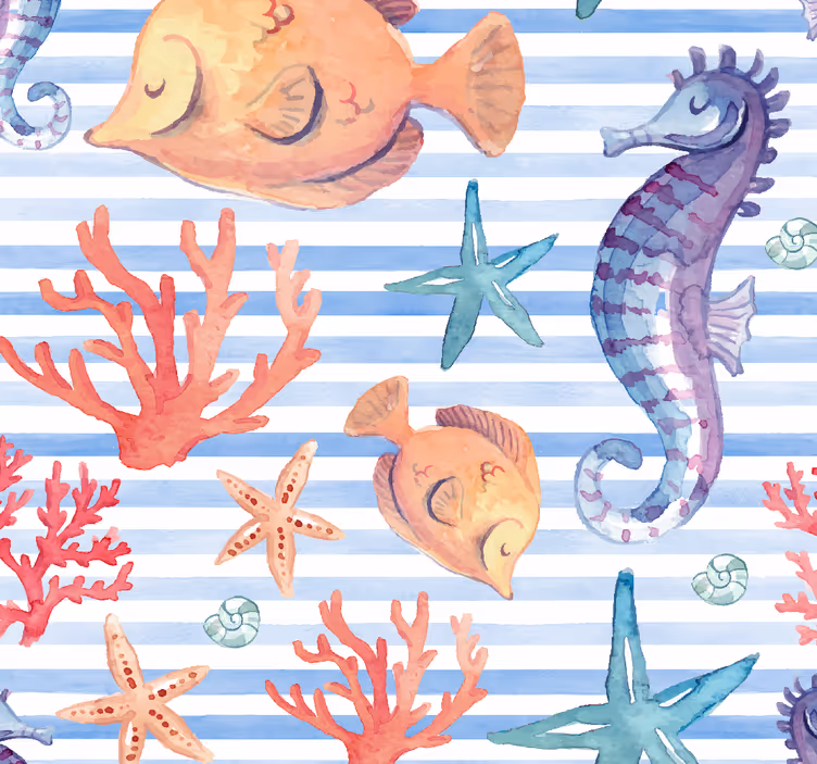 Papel mural peces patrón de fauna oceánica - TenVinilo