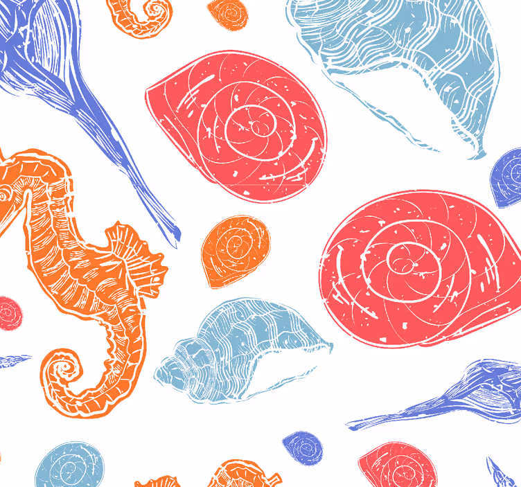 Papel mural peces patrón de concha de caballito de mar - TenVinilo
