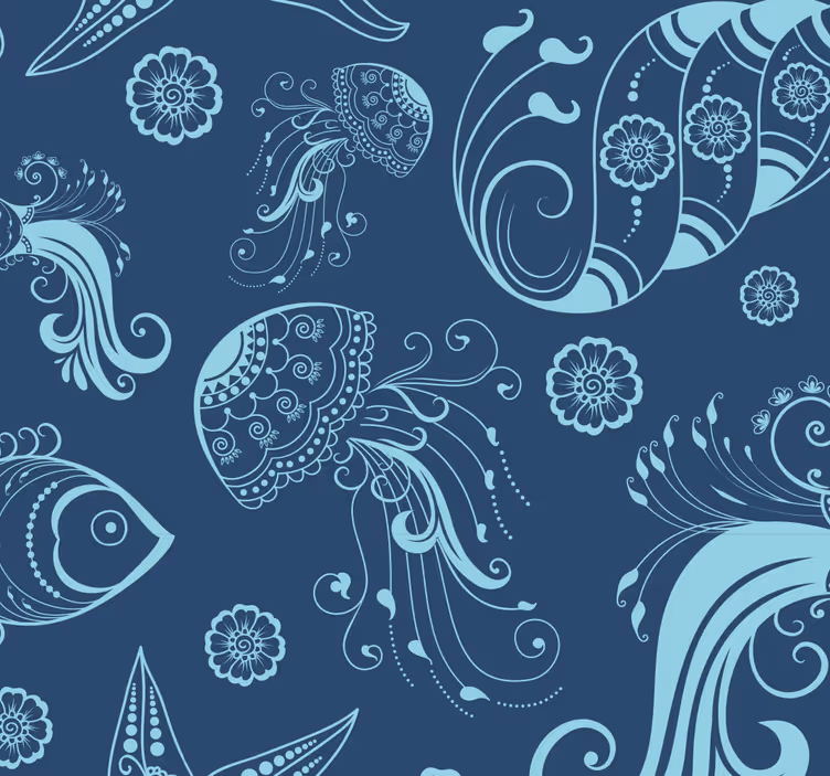 Papel mural peces motivos de bocetos marinos - TenVinilo