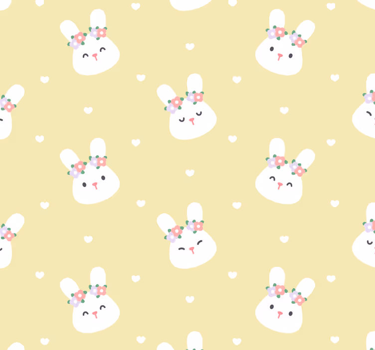 Papel mural animal conejitos blancos con flores - TenVinilo