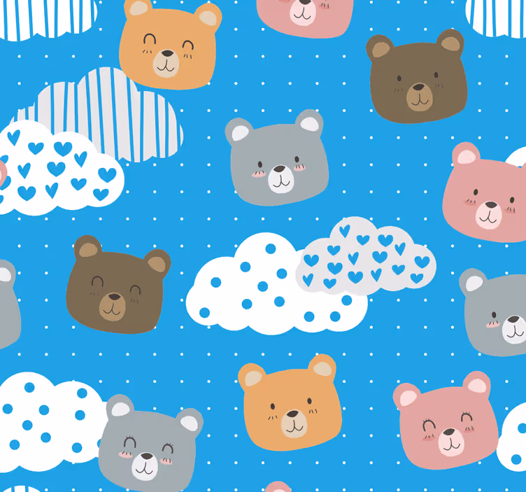 Papel mural gatos patrón de paisaje de nubes de oso - TenVinilo