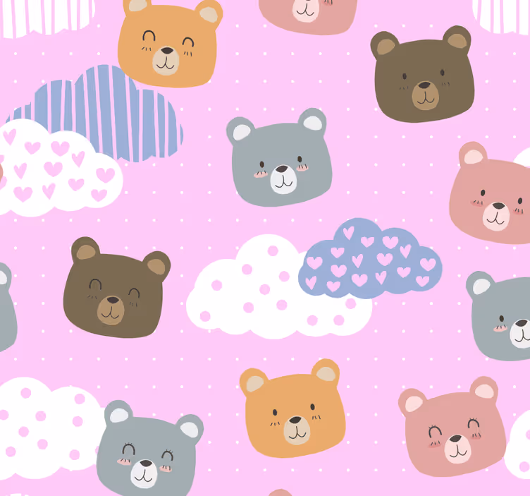 Papel mural bebé patrón de ositos de peluche - TenVinilo