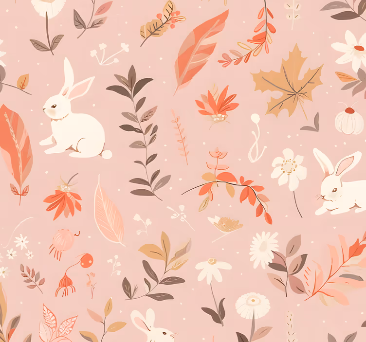 Papel mural rosa diseño de bosque de otoño - TenVinilo