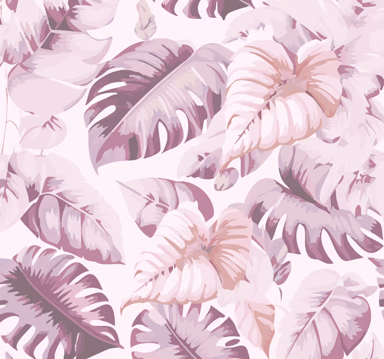 Papel mural rosa grandes hojas tropicales - TenVinilo