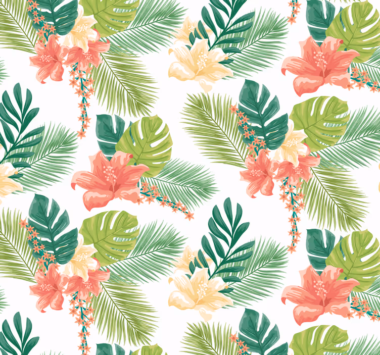 Papel mural naturaleza floración de follaje tropical - TenVinilo