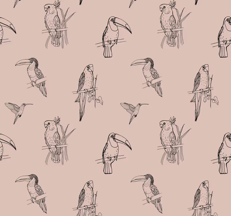 Papel mural pájaros motivo de dibujo aviar - TenVinilo