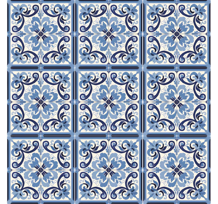 Papel mural azulejos patrón floral azul y blanco - TenVinilo