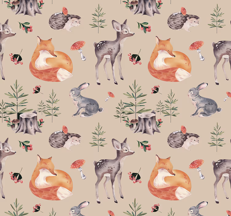 Papel mural animales patrón de bosque para niños - TenVinilo