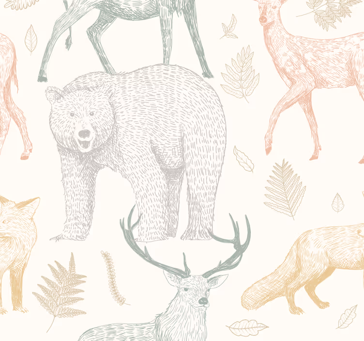 Papel mural animales diseño de bosque minimalista - TenVinilo