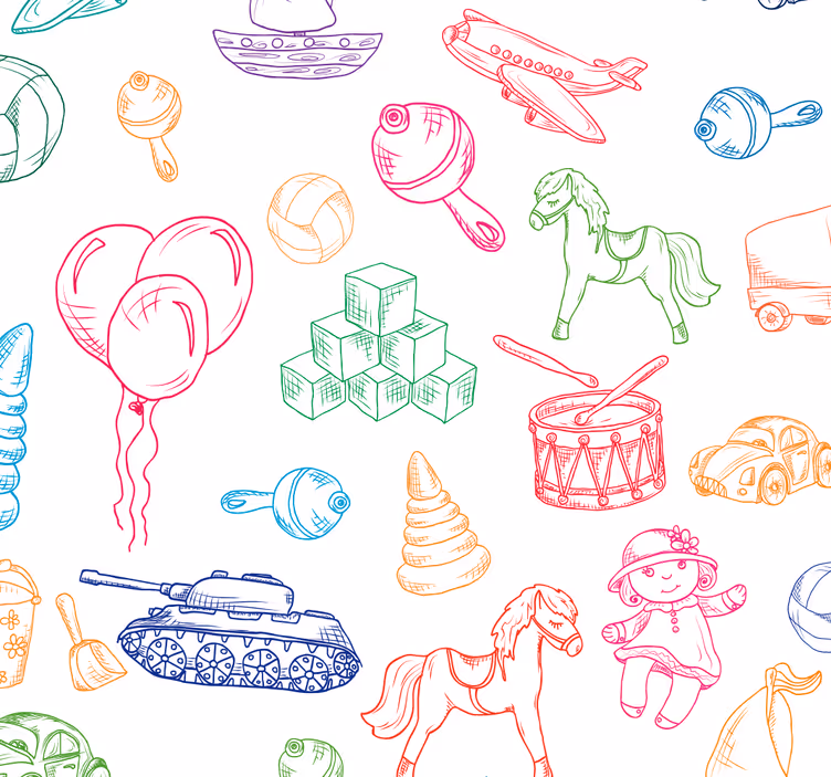 Papel mural bebé motivos juguetones de la infancia - TenVinilo